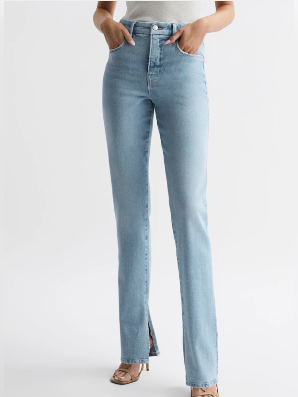 Good American Mid Blue High Rise Inseam Slit Jeans